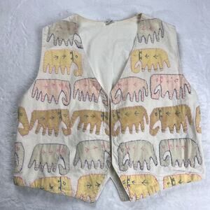 Embroidered Elephant Vintage Vest Women's size Medium-Large India Art Nature AOP